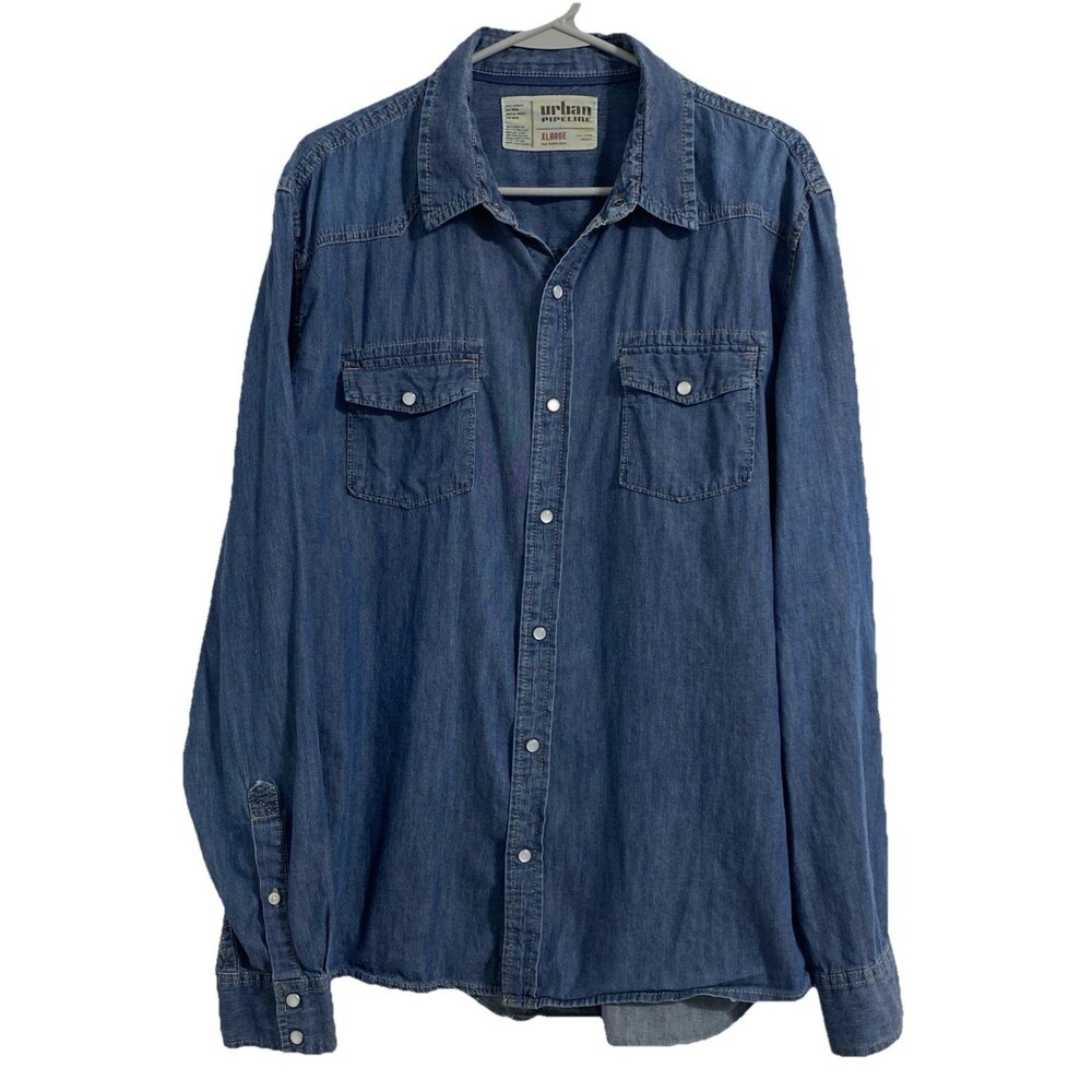 Urban Pipeline Shirt Men's XL Blue Denim 100% Cotton Snap Front Sustainable Soft